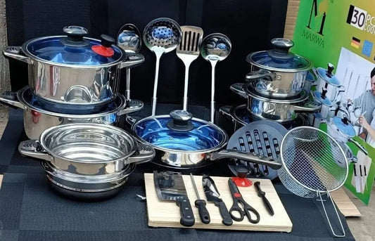 30Pcs Ensemble de Cuisinières en Acier Inoxydable