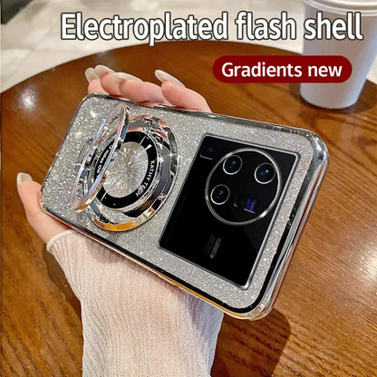 Coque en glitter avec finition MagSafe de luxe et support à anneau pour VIVO X80 Pro Charge sans fil magnétique Coque TPU