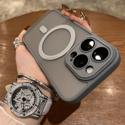 Étui opaque mat MagSafe de luxe pour iPhone 14 13 12 11 15 Pro Max avec protection en silicone pour charge sans fil