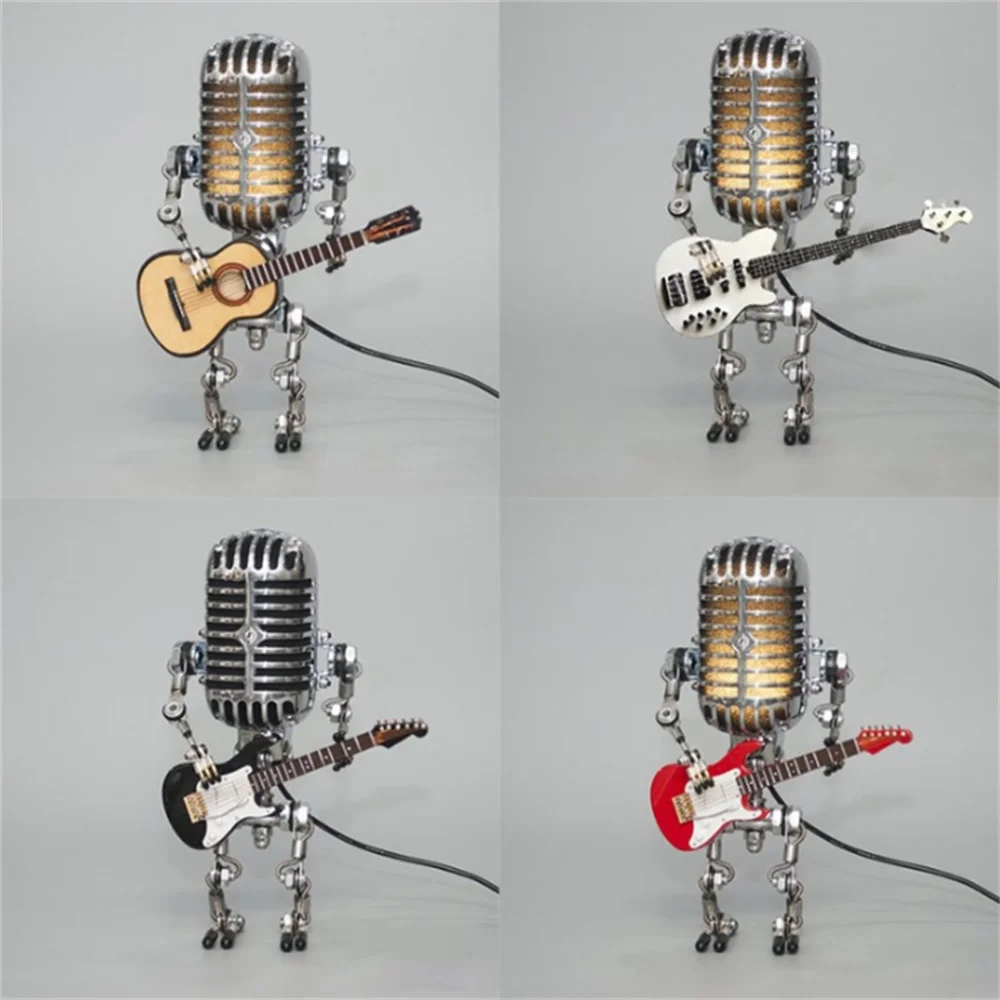 Floroux Robot Table Lamp with Guitar | Vintage Décor Light | Mood Lamp for Music Lovers
