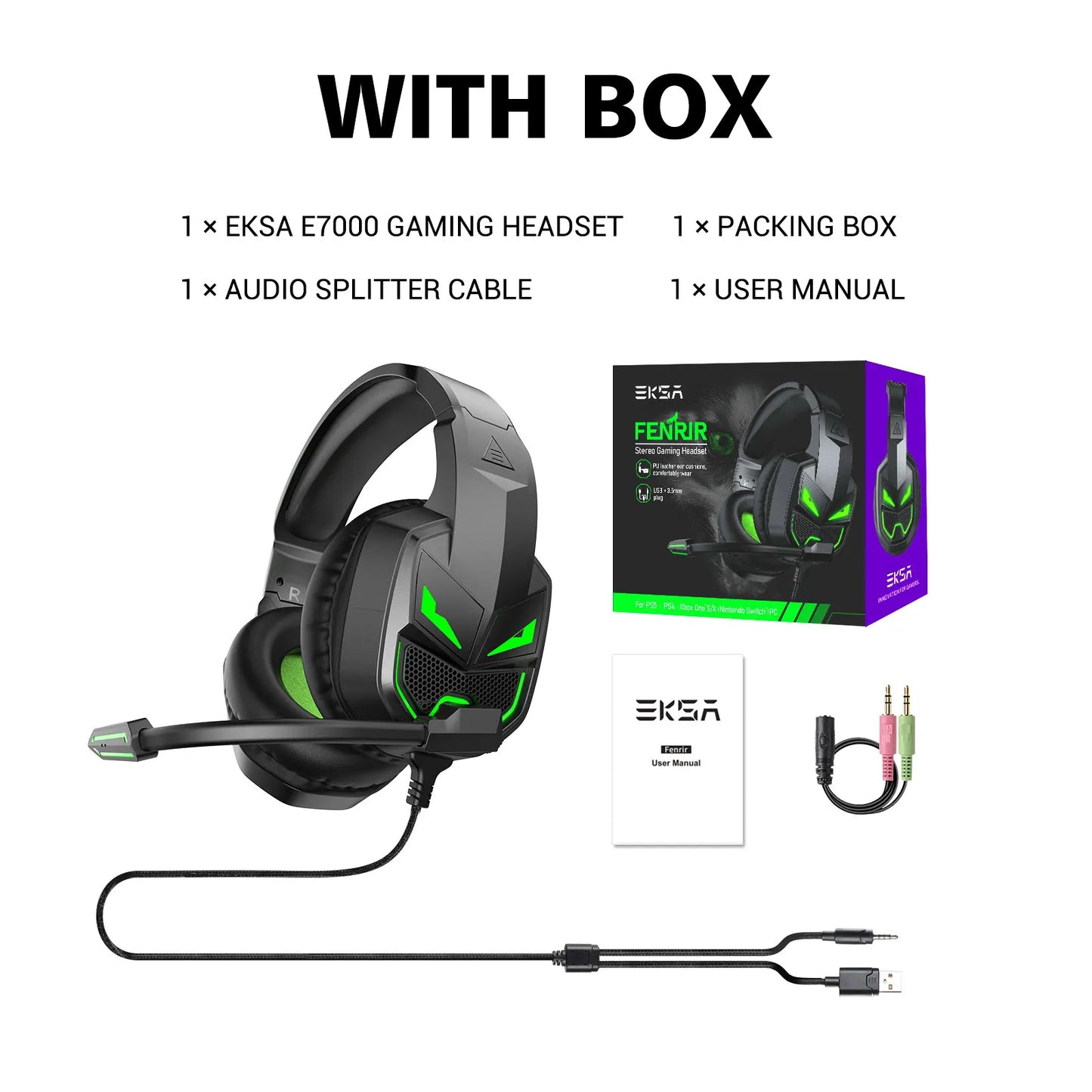 EKSA Fenrir Casque Gaming PC Filaire avec Microphone Réducteur de Bruit - TWS Réduction de Bruit HiFi Stéréo Surround 7.1 Casque Dynamique