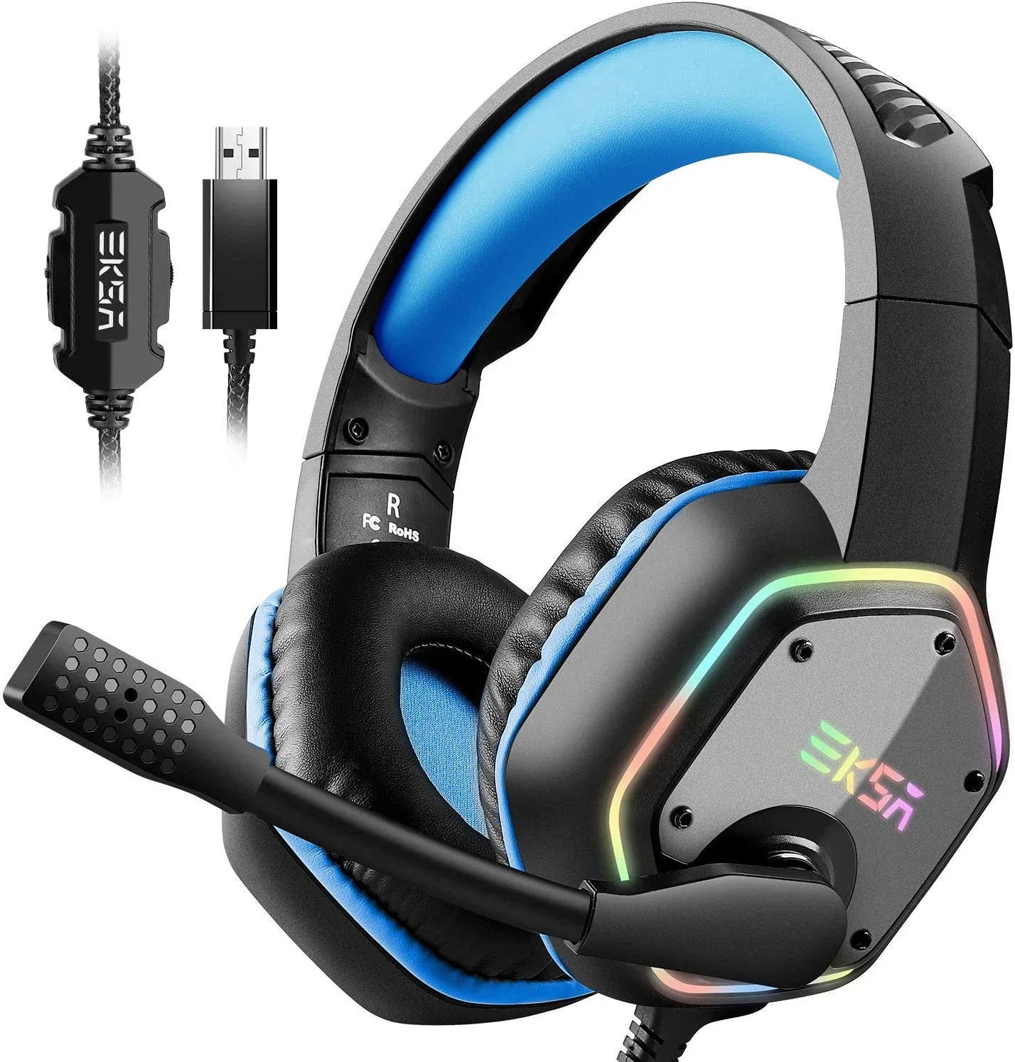 EKSA E1000 Casque Gaming Filaire avec Micro - TWS Réduction de Bruit HiFi Stéréo Surround 7.1 Casque Dynamique