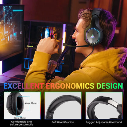 EKSA E1000 V2 RGB Casque de Jeu Filaires - TWS Réduction de Bruit HiFi Stéréo Surround 7.1 Casque Dynamique