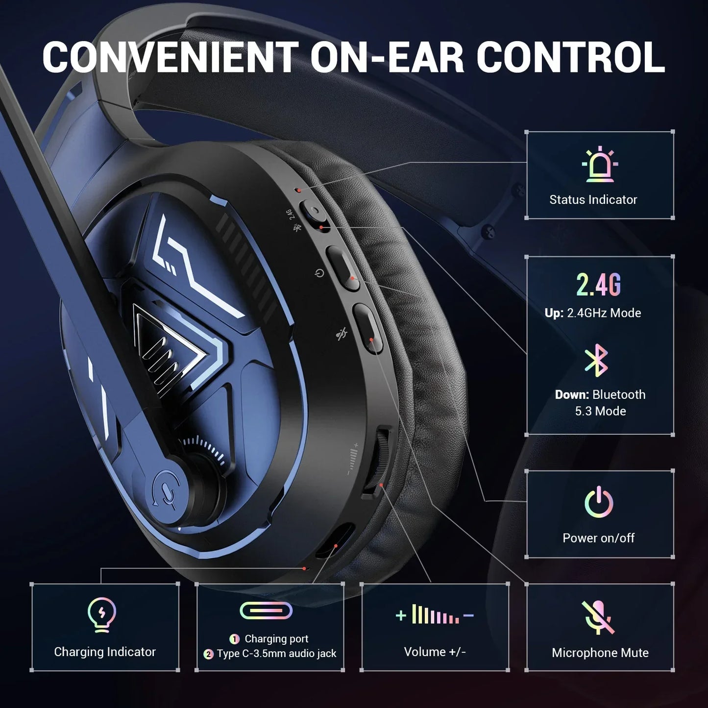EKSA E5 Casque sans fil Bluetooth 5.3 avec microphone - TWS Casque dynamique HiFi stéréo avec réduction de bruit