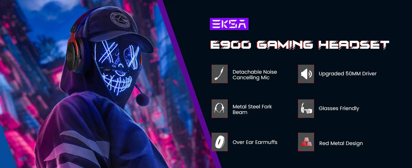 EKSA E900 Casque de jeu filaire avec microphone - TWS Réduction de bruit HiFi Stéréo Casque dynamique