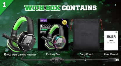 EKSA E1000 Casque Gaming Filaire avec Micro - TWS Réduction de Bruit HiFi Stéréo Surround 7.1 Casque Dynamique