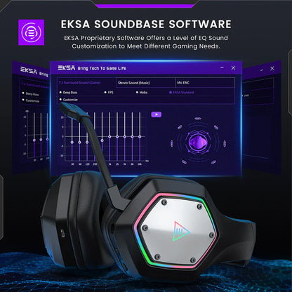 EKSA E1000 Casque de jeu sans fil Bluetooth avec microphone - TWS réduction de noise HiFi stéréo surround 7.1 casque dynamique