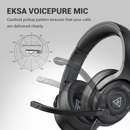 EKSA E4 Casque de jeu filaire avec microphone - Casque dynamique HiFi stéréo à réduction de bruit TWS