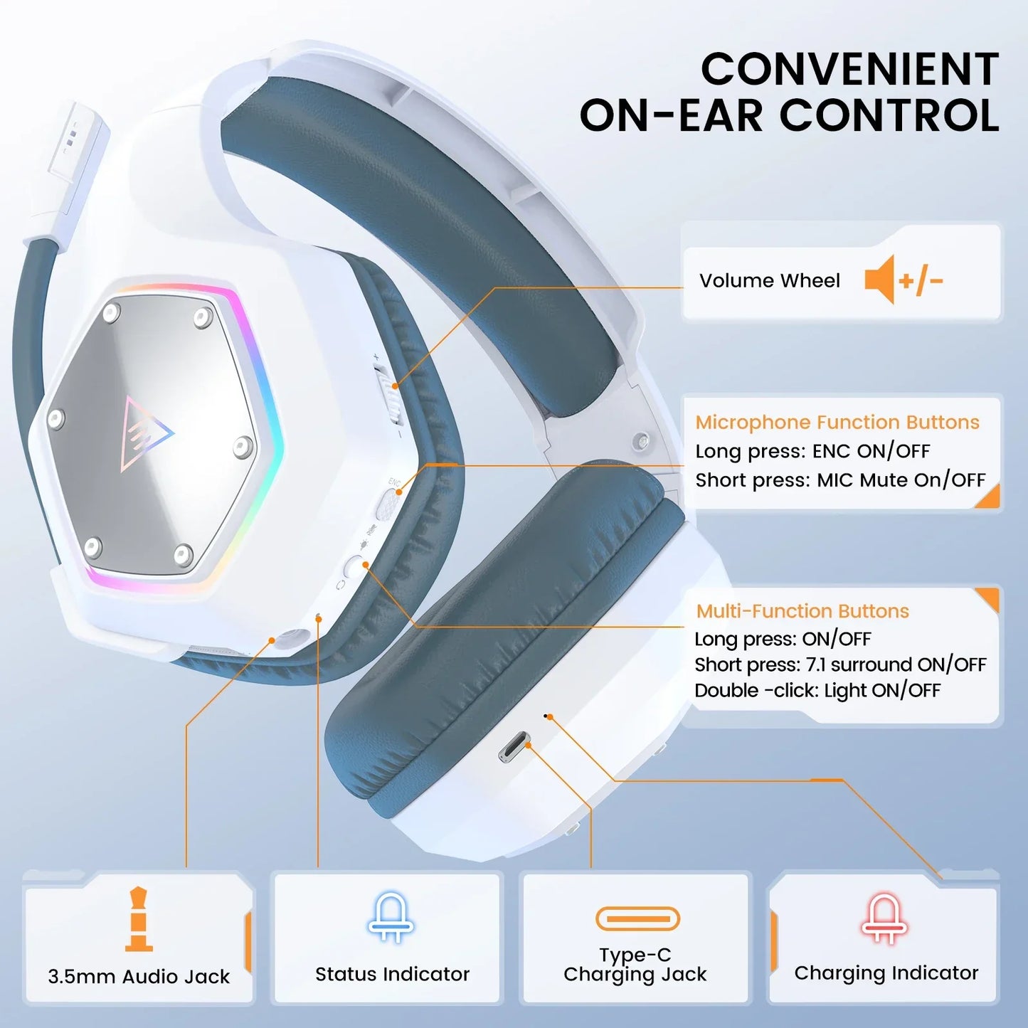 EKSA E1000 Casque de Jeu Bluetooth Sans Fil avec Micro - TWS Réduction de Bruit HiFi Stéréo Dynamique