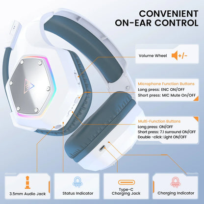 EKSA E1000 Casque de Jeu Bluetooth Sans Fil avec Micro - TWS Réduction de Bruit HiFi Stéréo Dynamique