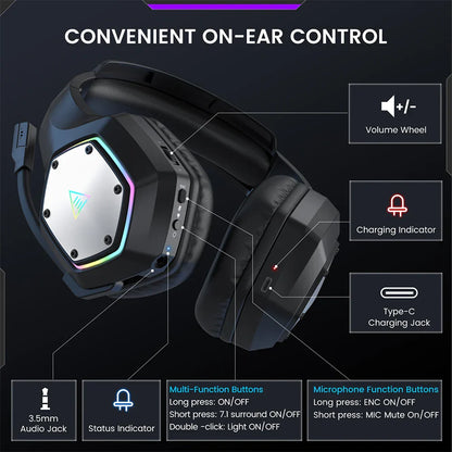 EKSA E1000 Casque de jeu sans fil Bluetooth avec microphone - TWS réduction de noise HiFi stéréo surround 7.1 casque dynamique