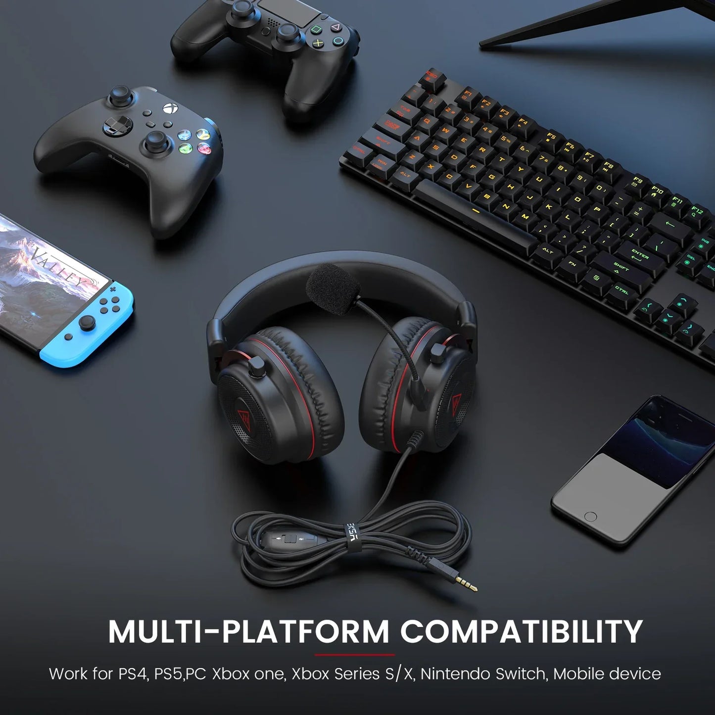 EKSA E900 Casque de jeu filaire avec microphone - TWS Réduction de bruit HiFi Stéréo Casque dynamique