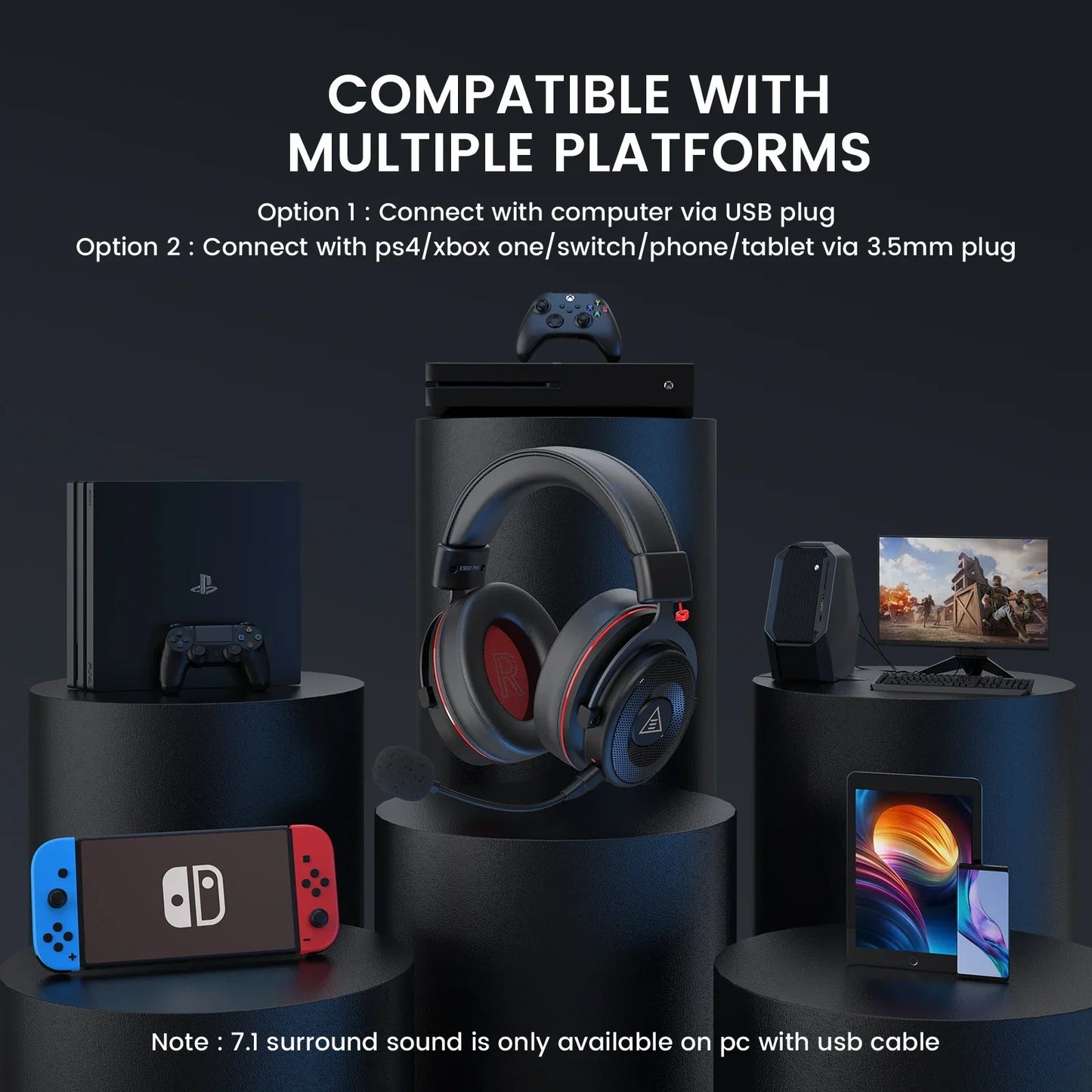 EKSA E900 Pro Casque de jeu filaire circum-auriculaire avec microphone - TWS suppression de bruit HiFi stéréo dynamique