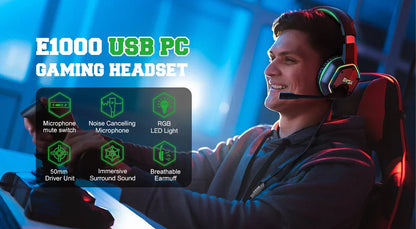 EKSA E1000 Casque Gaming Filaire avec Micro - TWS Réduction de Bruit HiFi Stéréo Surround 7.1 Casque Dynamique