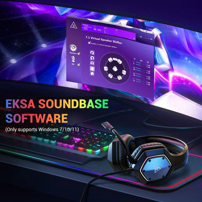 EKSA E1000 V2 RGB Casque de Jeu Filaires - TWS Réduction de Bruit HiFi Stéréo Surround 7.1 Casque Dynamique