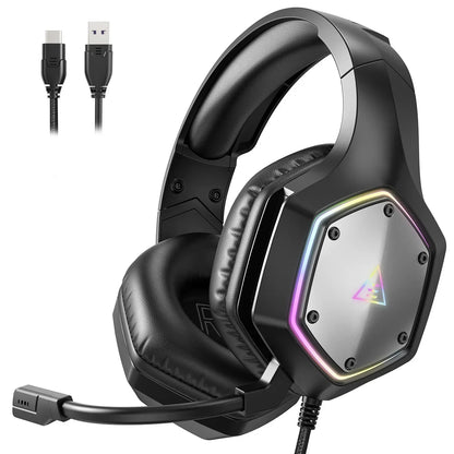 EKSA E1000 V2 RGB Casque de Jeu Filaires - TWS Réduction de Bruit HiFi Stéréo Surround 7.1 Casque Dynamique