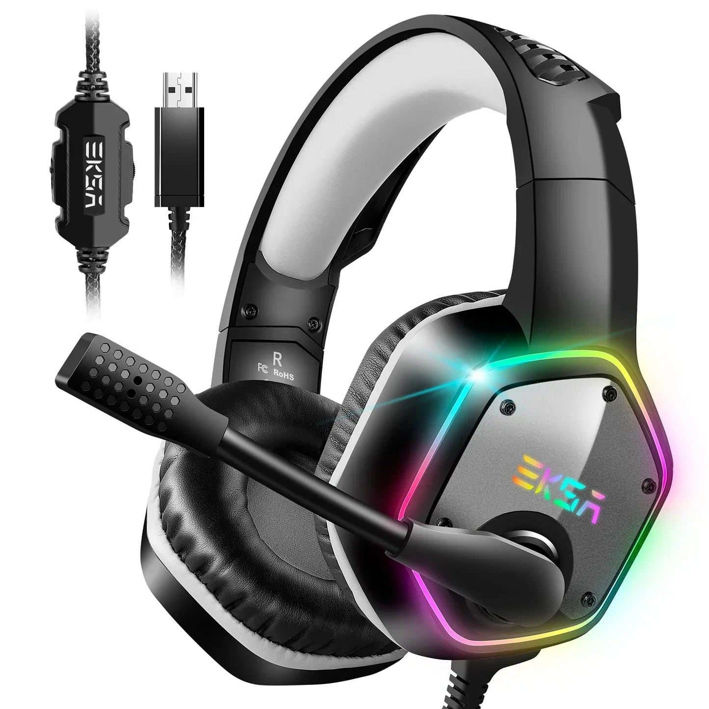EKSA E1000 Casque Gaming Filaire avec Micro - TWS Réduction de Bruit HiFi Stéréo Surround 7.1 Casque Dynamique