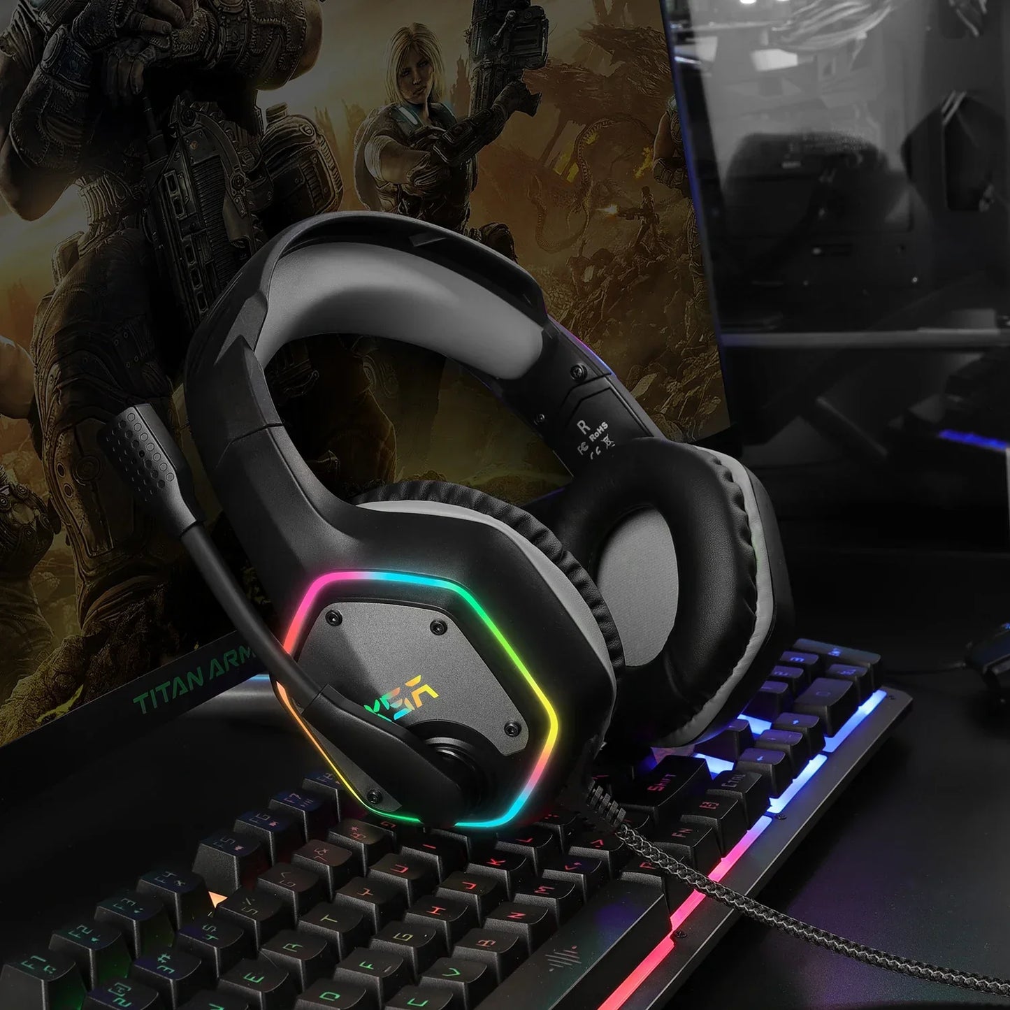 EKSA E1000 Casque Gaming Filaire avec Micro - TWS Réduction de Bruit HiFi Stéréo Surround 7.1 Casque Dynamique