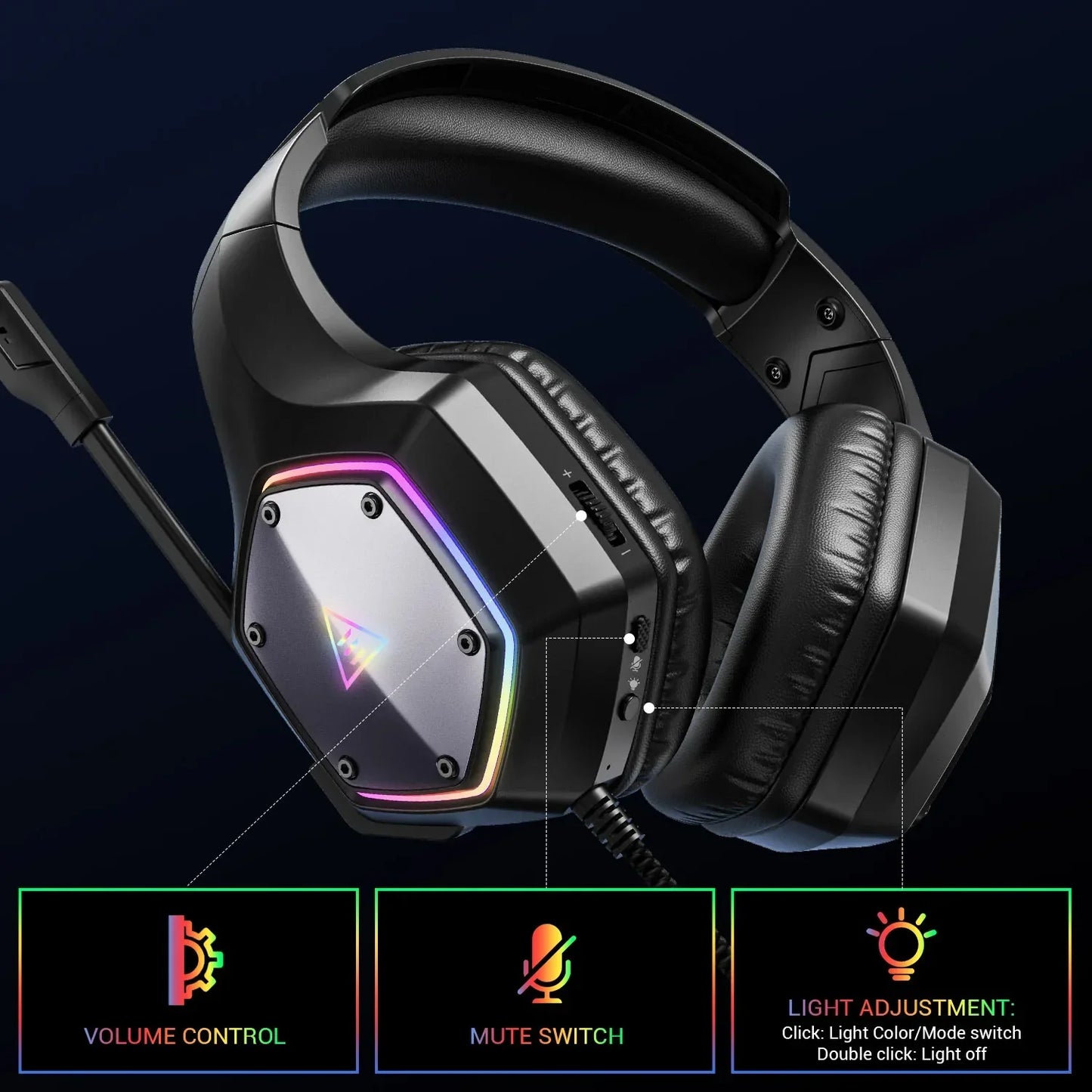 EKSA E1000 V2 RGB Casque de Jeu Filaires - TWS Réduction de Bruit HiFi Stéréo Surround 7.1 Casque Dynamique