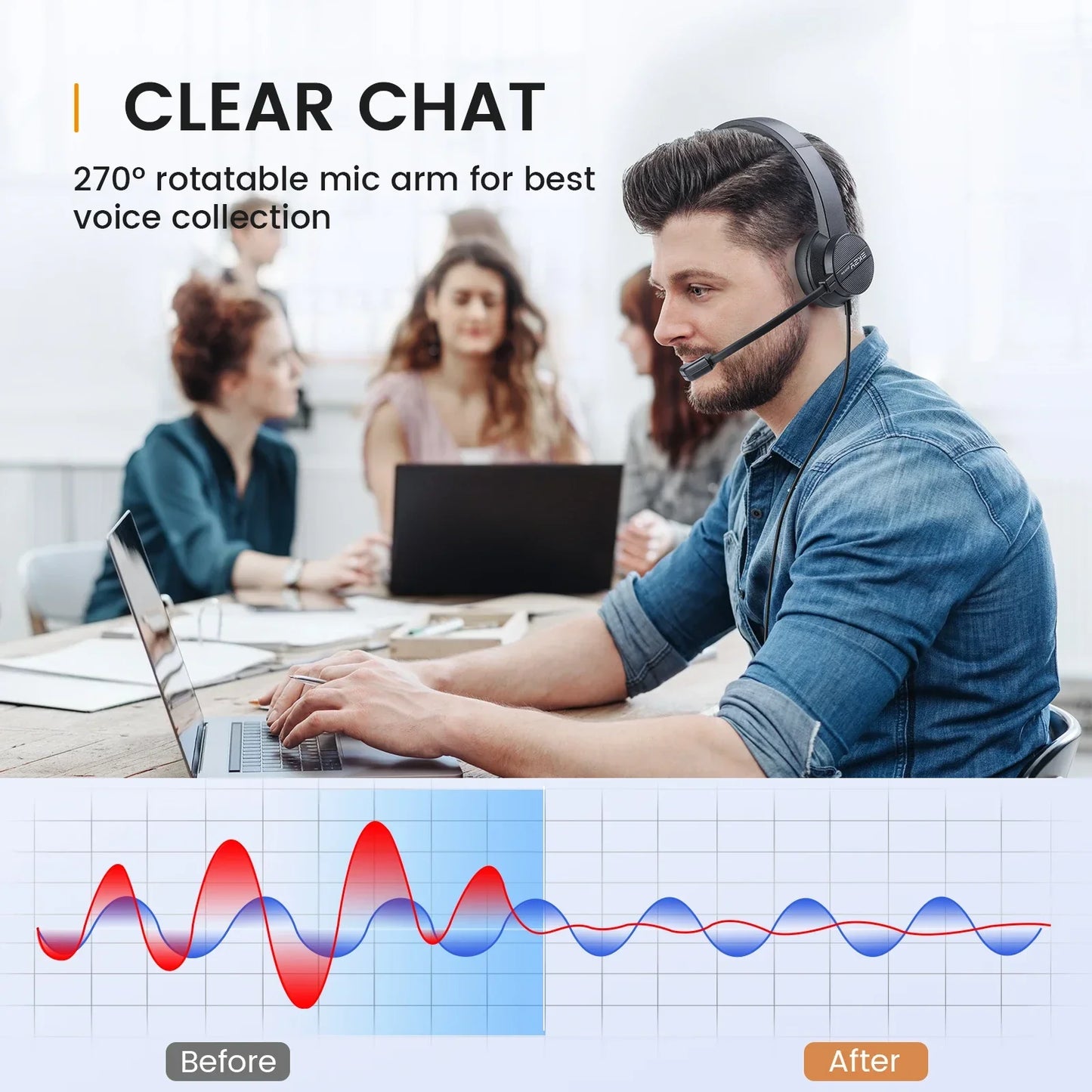 Casque de bureau filaire EKSA H15 avec microphone - TWS réduction de bruit HiFi stéréo dynamique