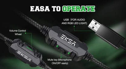 EKSA E1000 Casque Gaming Filaire avec Micro - TWS Réduction de Bruit HiFi Stéréo Surround 7.1 Casque Dynamique