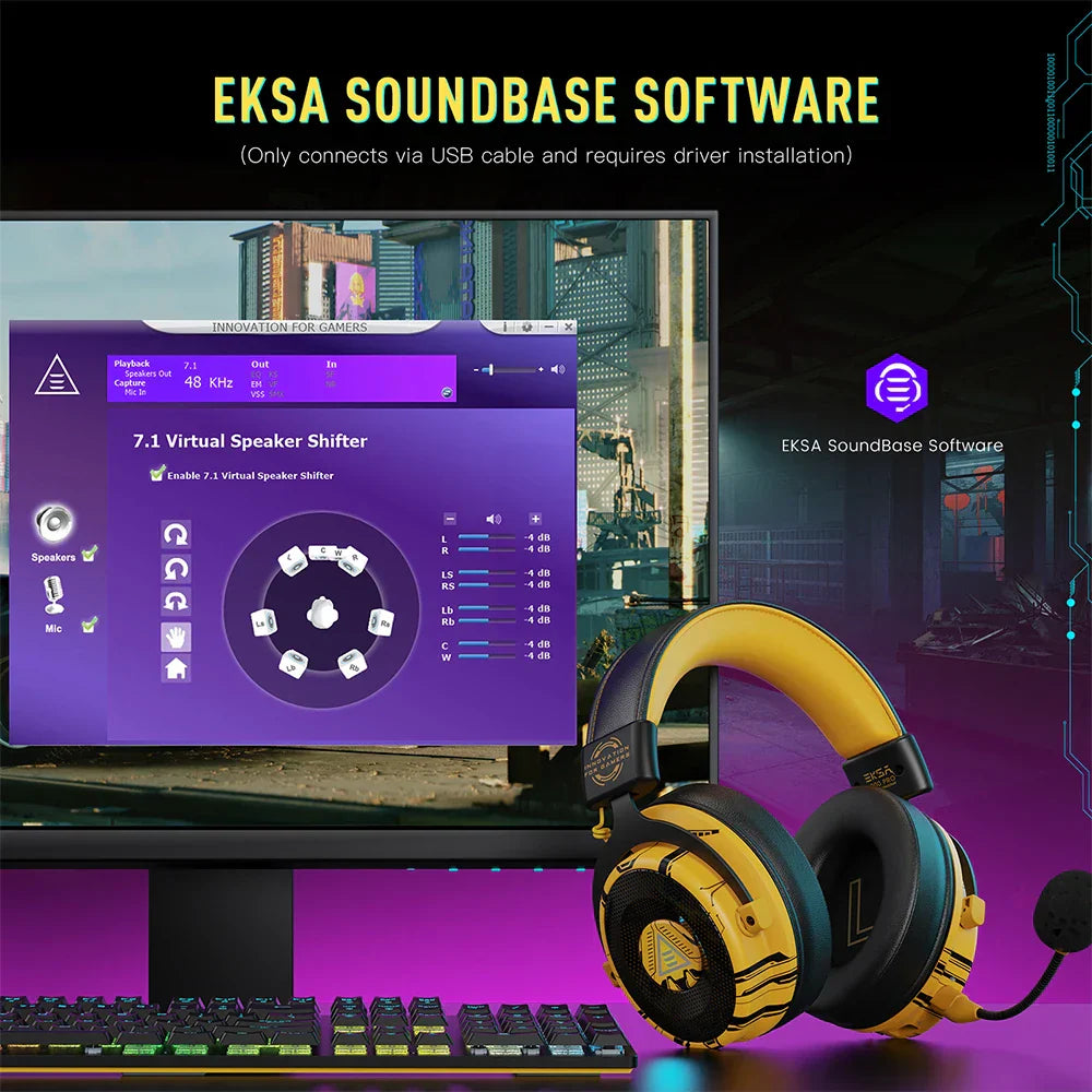 EKSA E900 Pro Casque de jeux câblé avec microphone - TWS Réduction de bruit HiFi Stéréo Surround 7.1 Casque dynamique