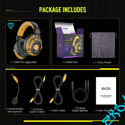 EKSA E900 Pro Casque de jeux câblé avec microphone - TWS Réduction de bruit HiFi Stéréo Surround 7.1 Casque dynamique