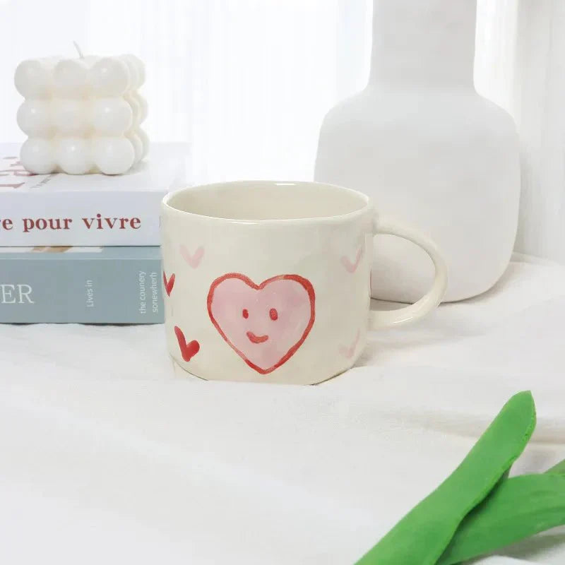 Set de tasse à café et assiette avec motif en cœur