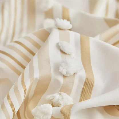 Ensemble de lit en fourrure coupée rayé de haute qualité │ Couette moderne Boho avec housse de couette et taie d'oreiller à pompons