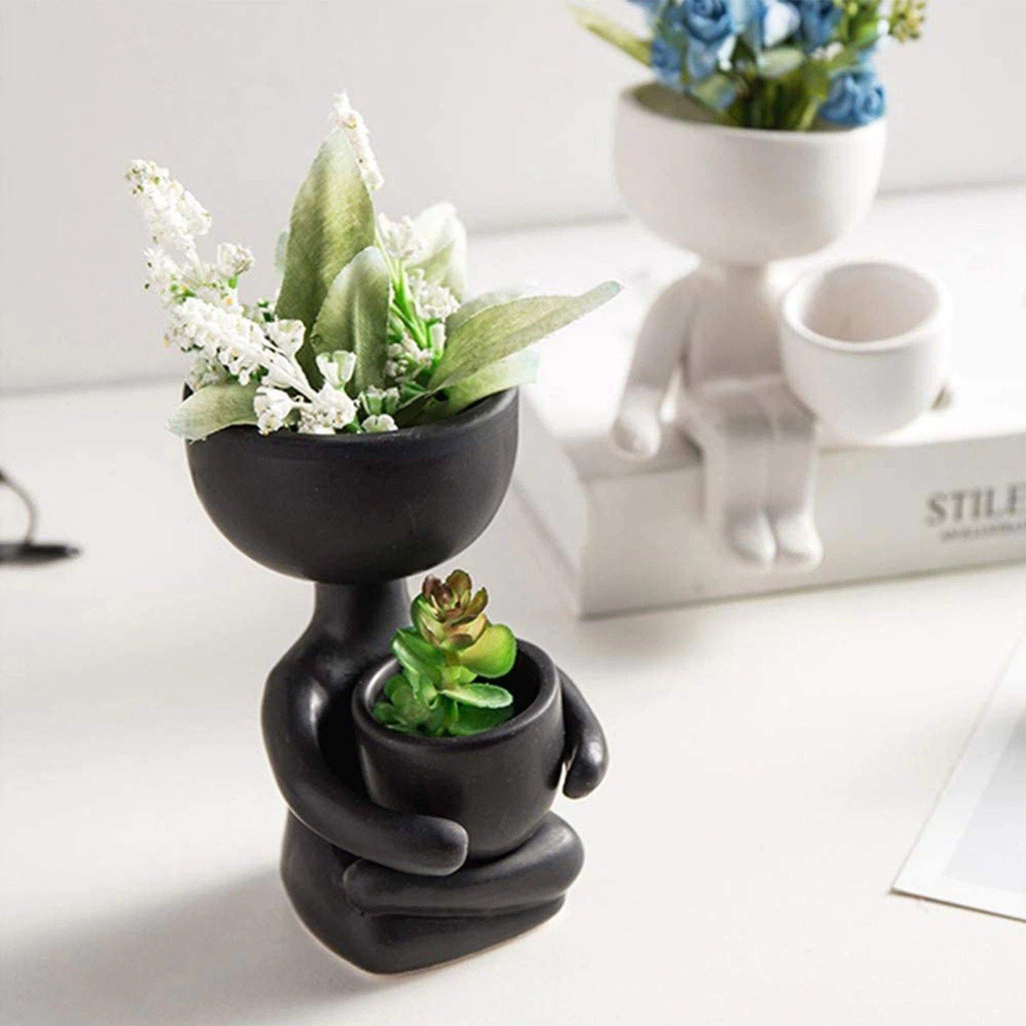Floroux céramique pot à succulentes | Décor figurine ludique | Pot de fleurs fait main pour la maison