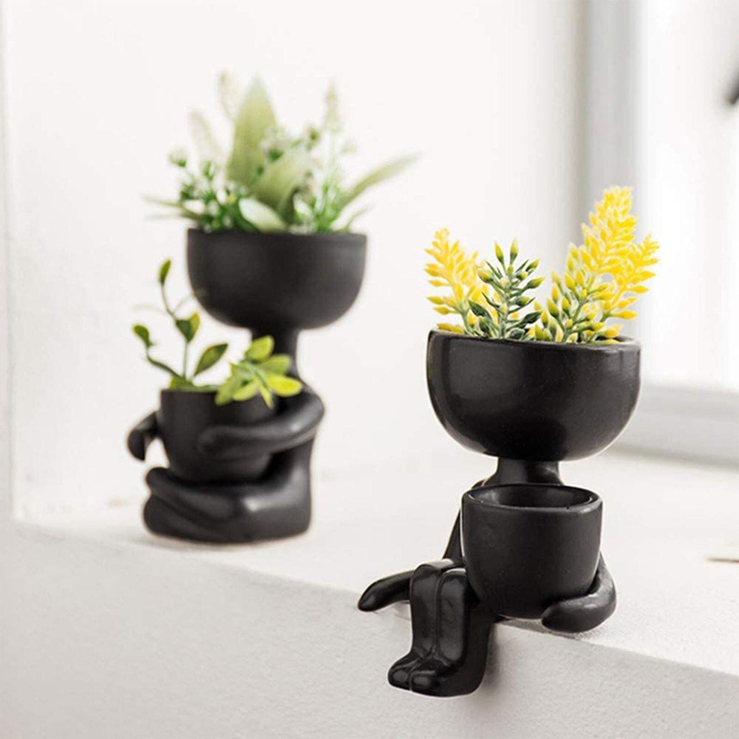 Floroux céramique pot à succulentes | Décor figurine ludique | Pot de fleurs fait main pour la maison