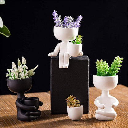 Floroux céramique pot à succulentes | Décor figurine ludique | Pot de fleurs fait main pour la maison