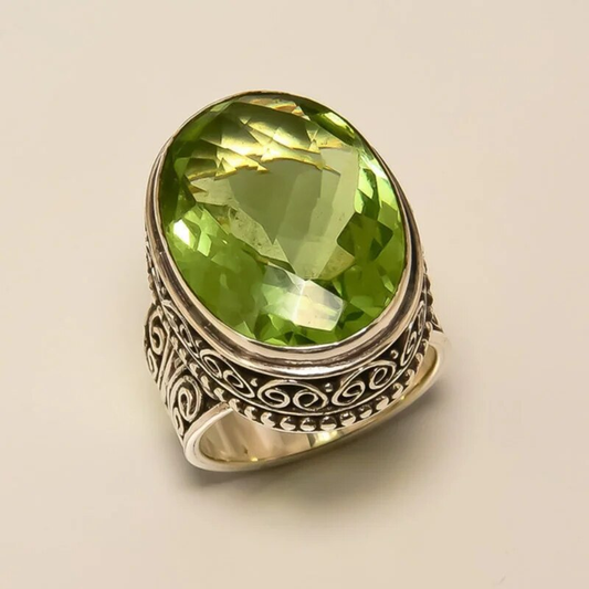 Charming Selma Vintage Vert Olive Bague en Cristal