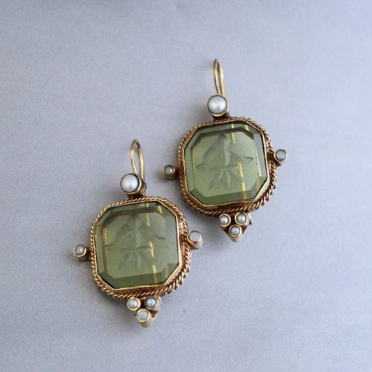 Chic Valeria Vintage Boucles d'oreilles Vertes avec Élégantes Perles