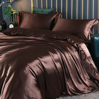 Ensemble de couette en soie/satin de luxe (2x taies d'oreiller, 1x drap-housse, 1x couverture)
