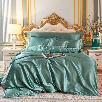 Ensemble de couette en soie/satin de luxe (2x taies d'oreiller, 1x drap-housse, 1x couverture)