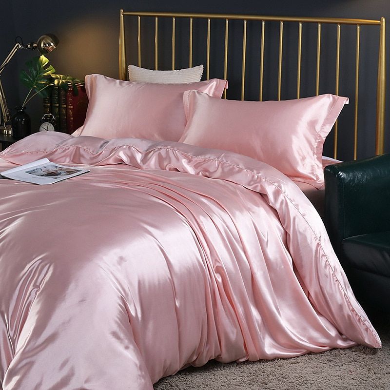 Ensemble de couette en soie/satin de luxe (2x taies d'oreiller, 1x drap-housse, 1x couverture)