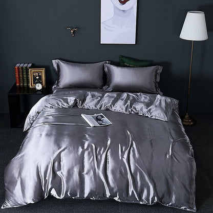 Ensemble de couette en soie/satin de luxe (2x taies d'oreiller, 1x drap-housse, 1x couverture)
