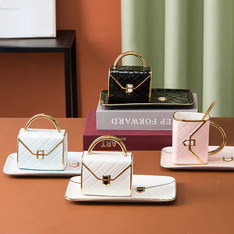 Tasse à dessert en céramique inspirée du sac à main Gilded Elegance