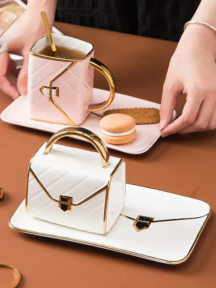 Tasse à dessert en céramique inspirée du sac à main Gilded Elegance