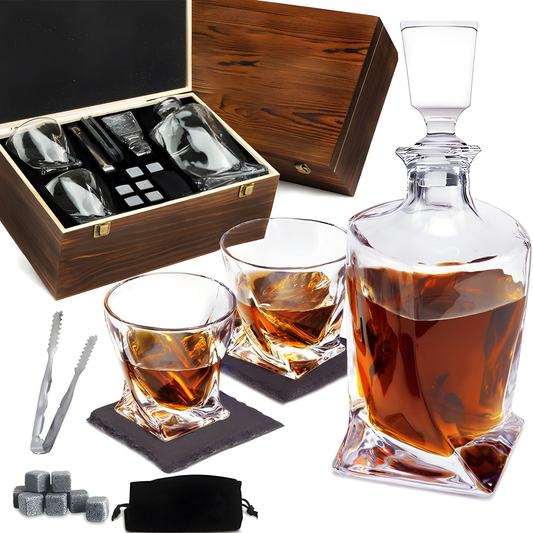 Floroux crystal whiskey decanter with accessories | Elegant design | Perfect for whiskey lovers | Decanter set for the home