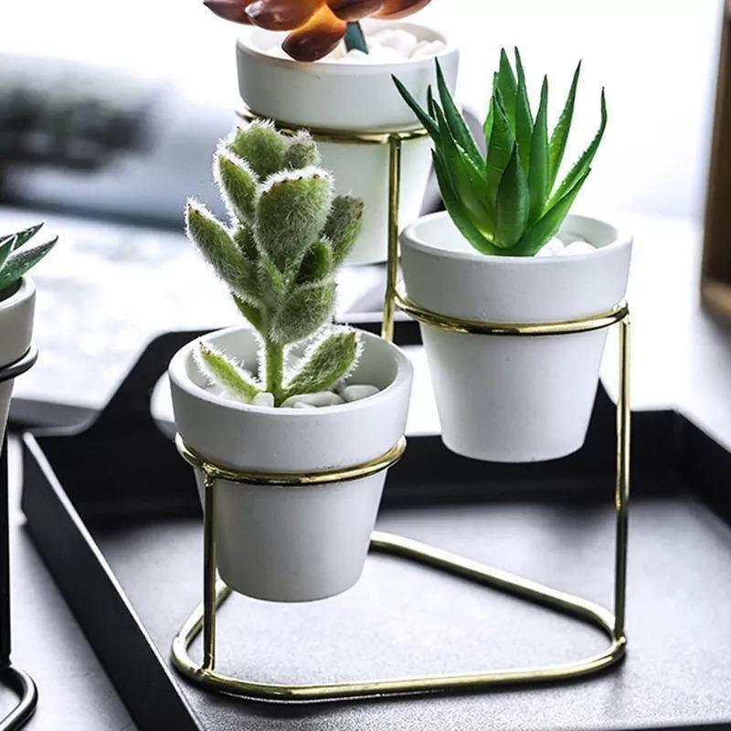 Floroux Céramique Multi-Pot avec support en métal | Design moderne | Rangement élégant pour les plantes