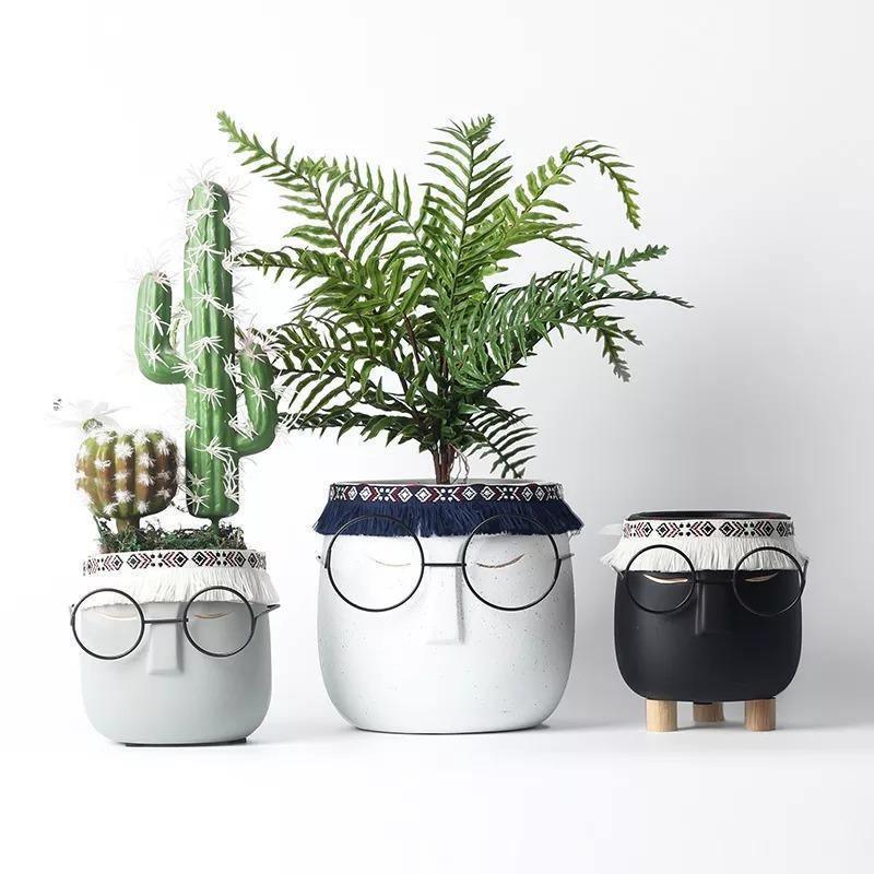 Ceramic Flower Pot Floroux with Glasses & Headband | Modern Design | Decorative Plant Vase