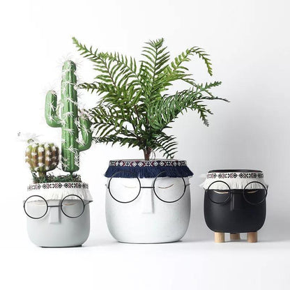 Ceramic Flower Pot Floroux with Glasses & Headband | Modern Design | Decorative Plant Vase