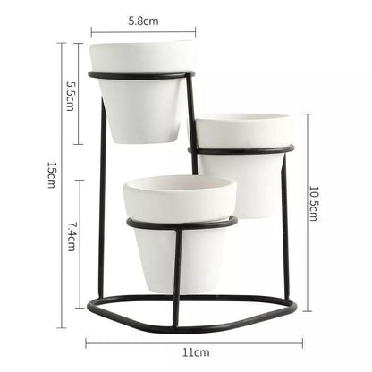 Floroux Céramique Multi-Pot avec support en métal | Design moderne | Rangement élégant pour les plantes