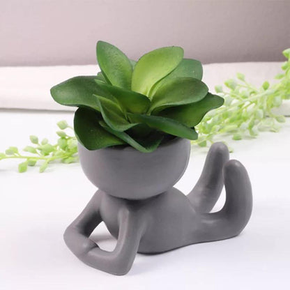 Floroux céramique pot à succulentes | Décor figurine ludique | Pot de fleurs fait main pour la maison