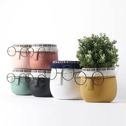 Ceramic Flower Pot Floroux with Glasses & Headband | Modern Design | Decorative Plant Vase