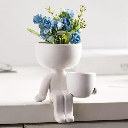 Floroux céramique pot à succulentes | Décor figurine ludique | Pot de fleurs fait main pour la maison