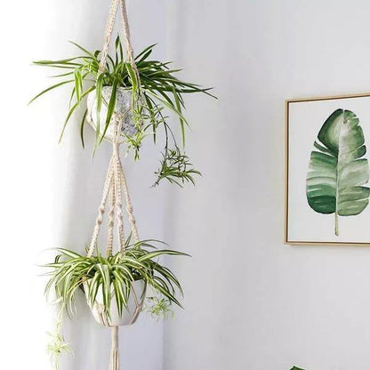 Floroux 4-Piece Set Macramé Plant Hangers | Handmade Bohemian Hanging Planters | Hanging Décor for Home and Garden