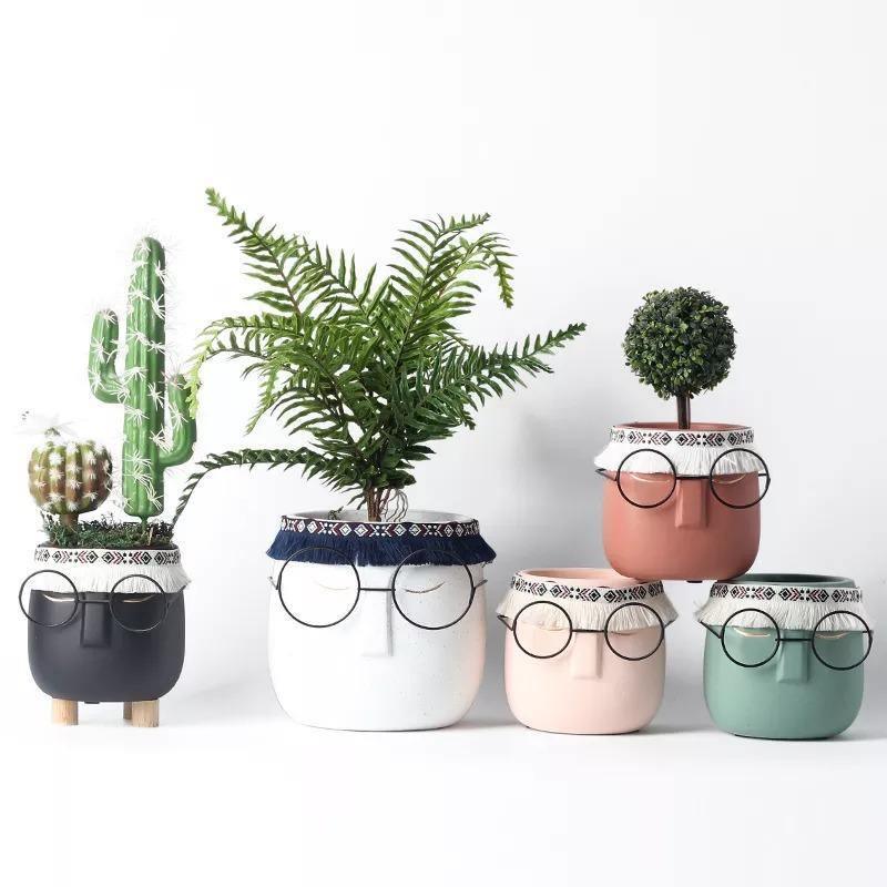 Ceramic Flower Pot Floroux with Glasses & Headband | Modern Design | Decorative Plant Vase